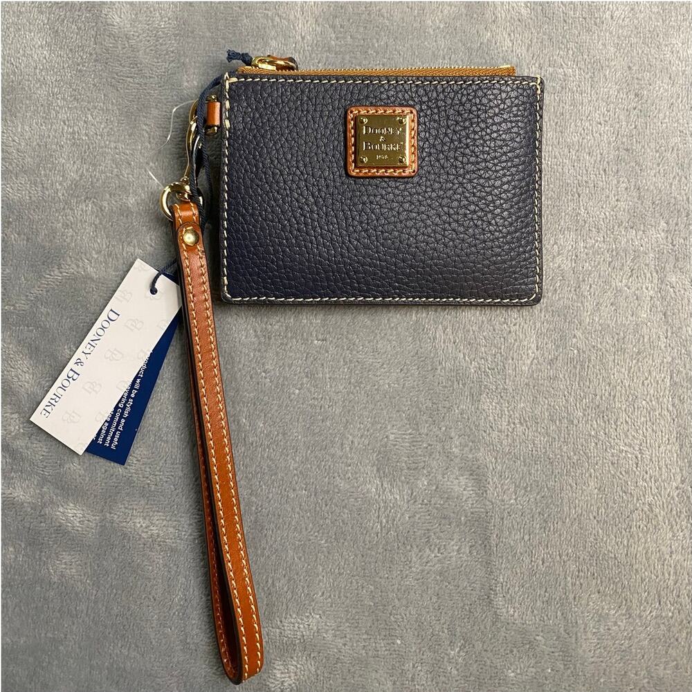 Dooney & Bourke Wristlet Midnight Blue Leather Gold Small Pouch ZR0269 NWT